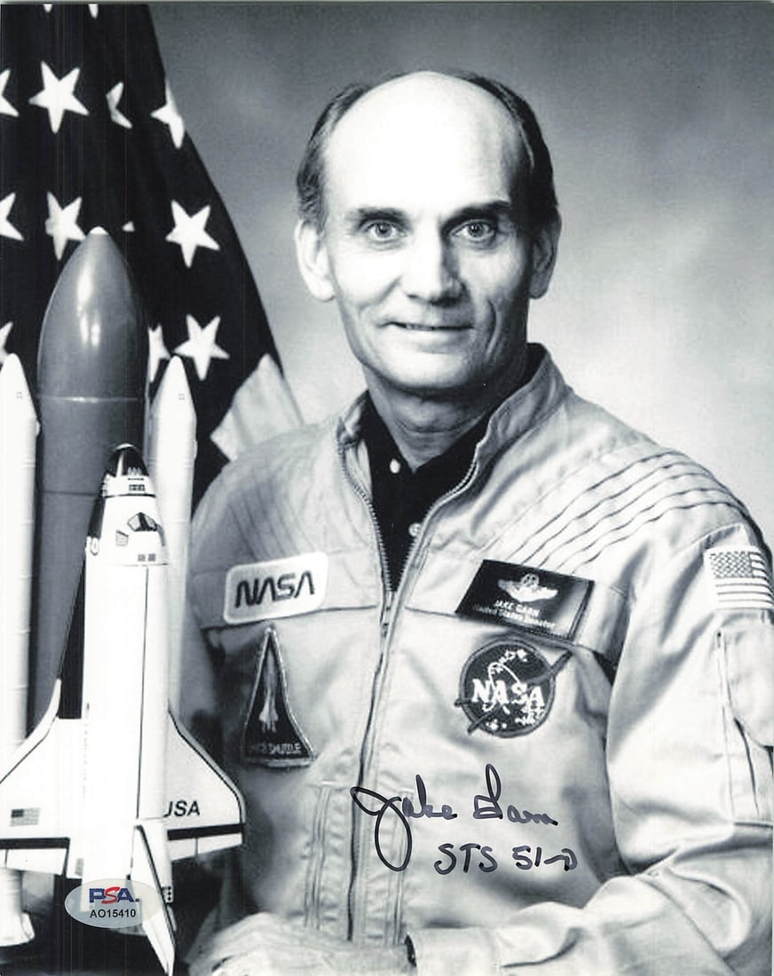 JAKE GARN Autographed 8x10 Photo PSA/DNA Certified: JAKE GARN Autographed 8x10 Photo PSA/DNA Certified This listing features an 8x10 photograph signed by astronaut Jake Garn. The autograph has been authenticated by PSA/DNA, ensuring its authenticity. T