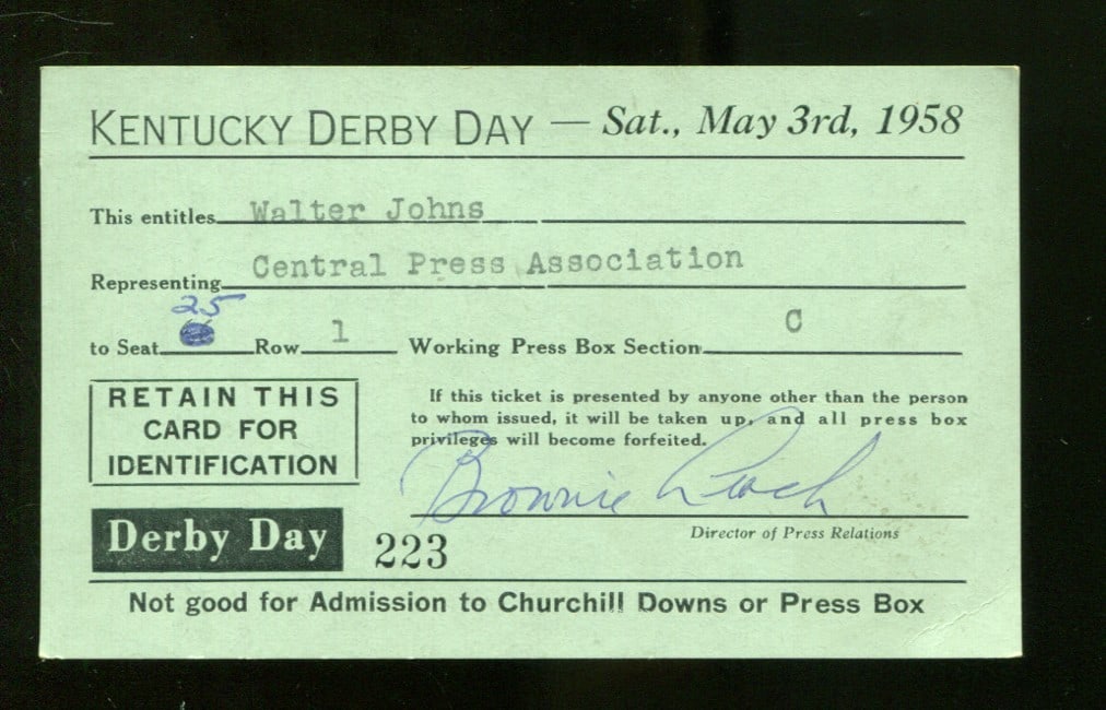 Original 1958 Kentucky Derby Ticket Stub Featuring Tim Tam Winner May 3 (1 of 2)