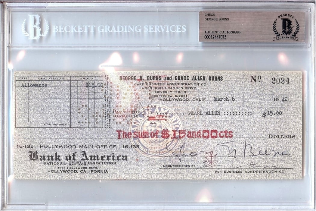 1942 George Burns Signed Personal Check Authenticated by Beckett (1 of 1)