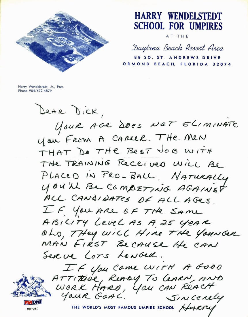 Harry Wendelstedt Signed 8.5x11 School Letterhead Letter PSA/DNA (1 of 3)