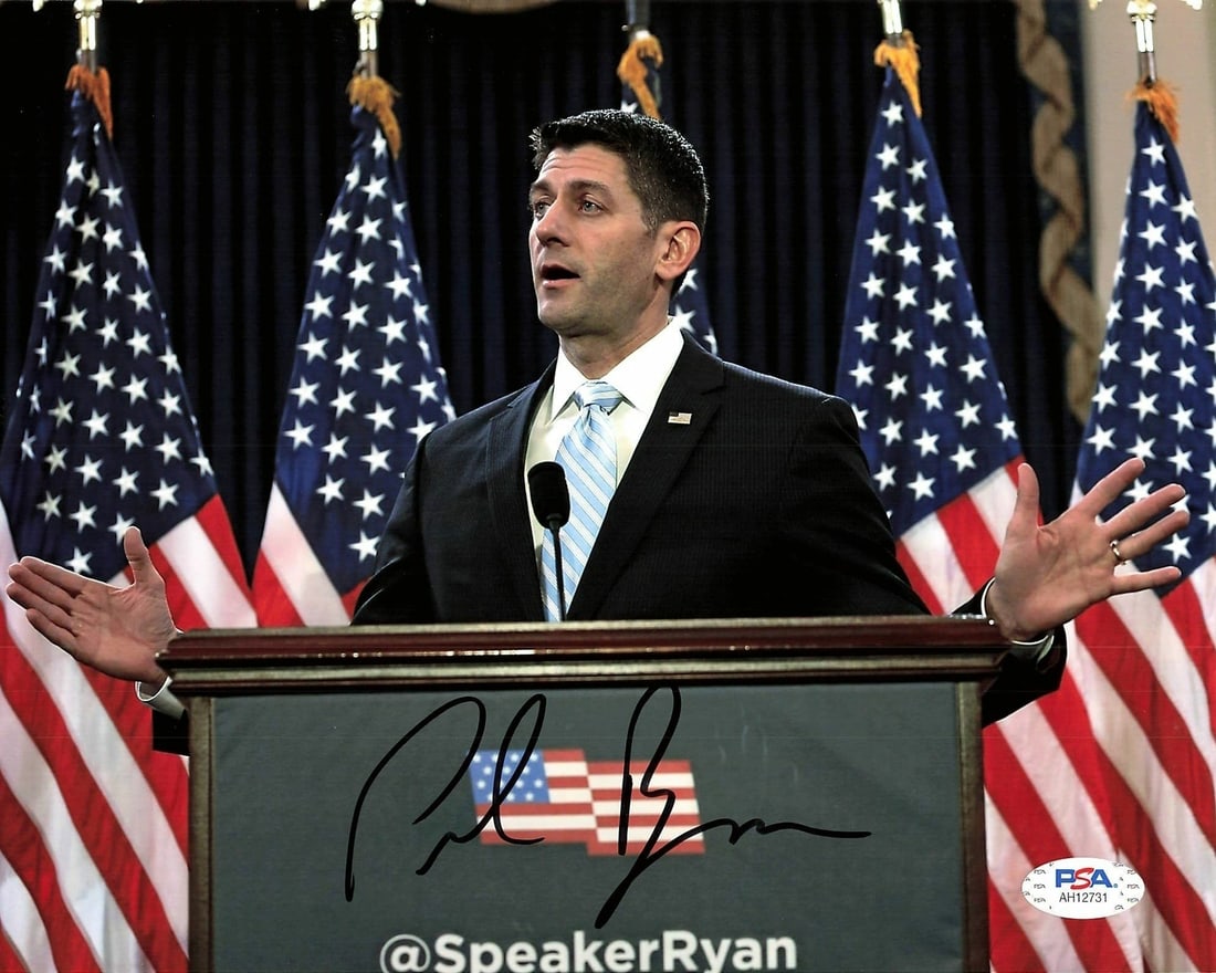 Paul Ryan PSA DNA signed 8x10 political photograph: Paul Ryan PSA DNA signed 8x10 political photograph This is a professionally printed 8x10 photograph featuring the autograph of politician Paul Ryan. The photo is an original item from the United State