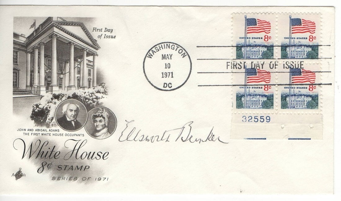 First Day Cover Signed by Ellsworth Bunker Beckett Authenticated (1 of 3)