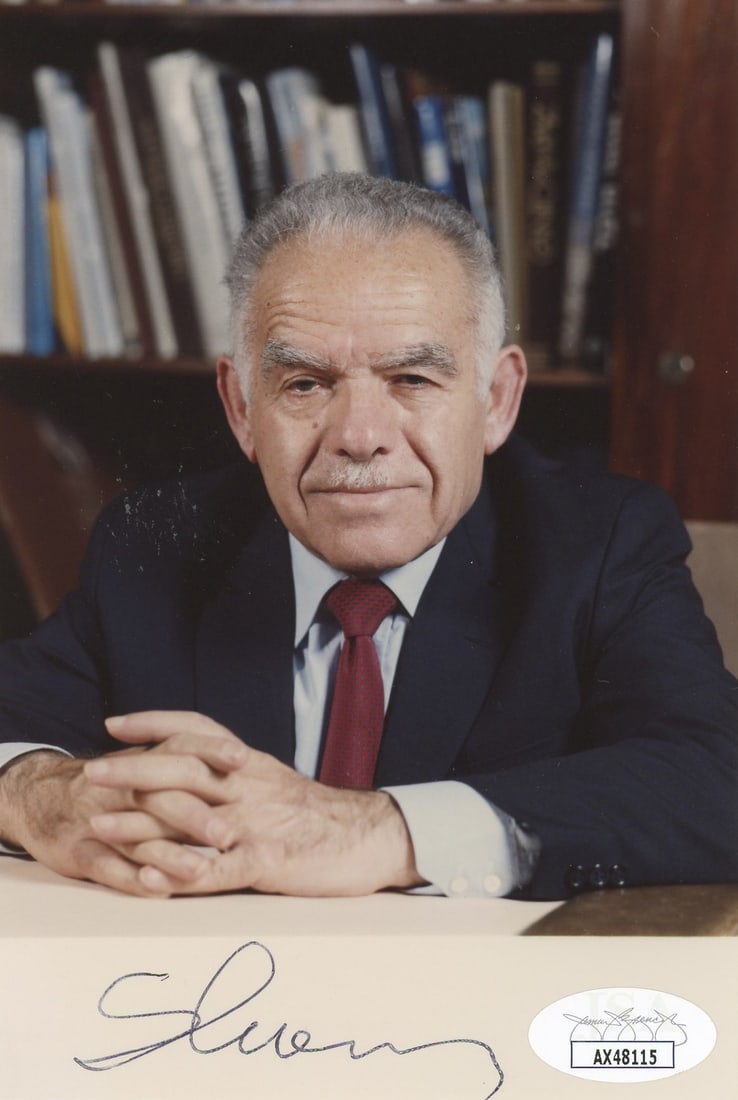 Yitzhak Shamir Signed 4x6 Photo with JSA Authentication: Yitzhak Shamir Signed 4x6 Photo with JSA Authentication This autographed 4x6 photo features Yitzhak Shamir, the former Prime Minister of Israel. The photo has been personally signed and comes with a C