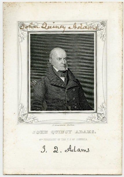 Signed John Quincy Adams 3.25x4.5 Engraving Photo with JSA Authentication: Signed John Quincy Adams 3.25x4.5 Engraving Photo with JSA Authentication This authentic 3.25 x 4.5 inch engraving photo features the personal ink signature of John Quincy Adams. The bust portrait, cr