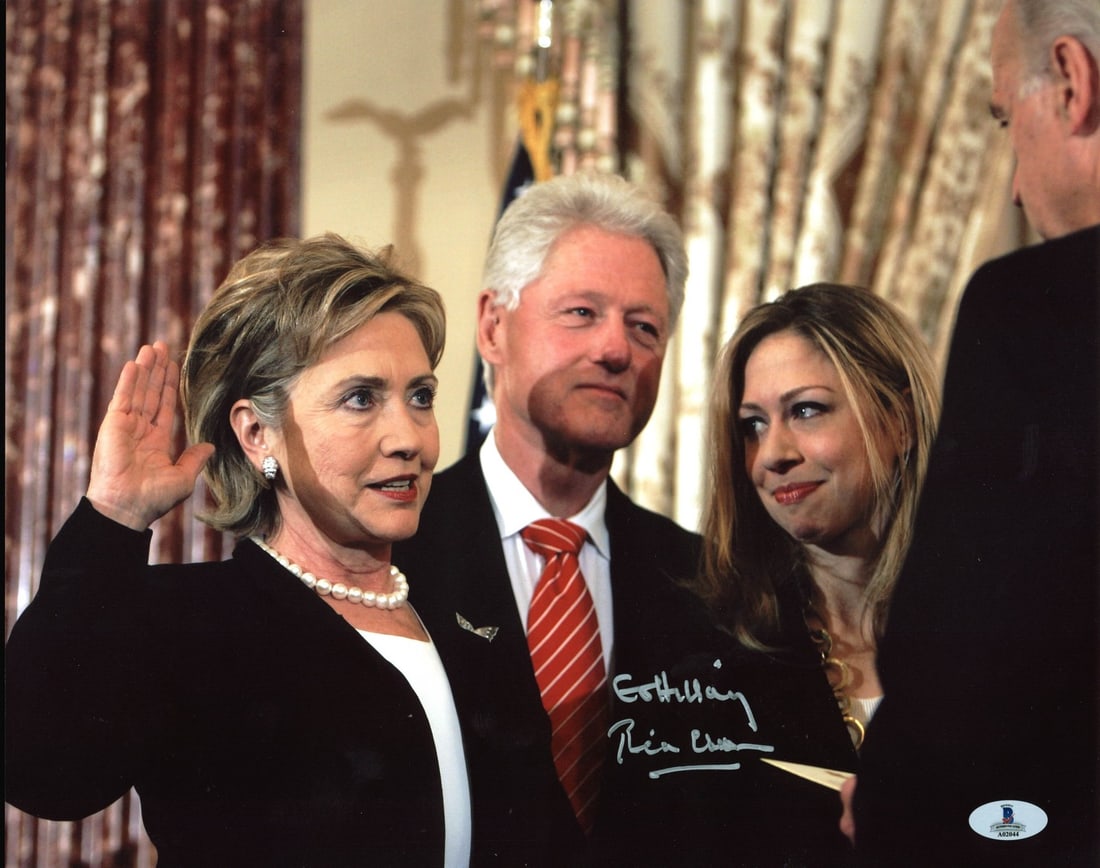 Bill Clinton signed 11x14 photo Go Hillary BAS authenticated: Bill Clinton signed 11x14 photo Go Hillary BAS authenticated This is an 11x14 photo featuring the inscription "Go Hillary," personally signed by Bill Clinton. The autograph has been authenticated by B
