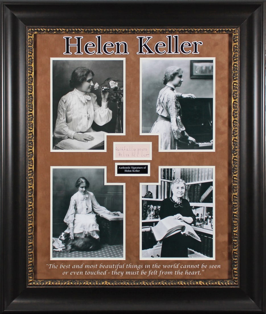 Framed Helen Keller signed cut 1.5x3.5 Beckett authenticated (1 of 7)
