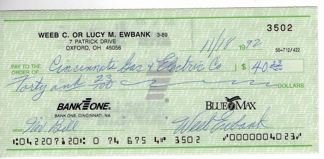 Webb Ewbank Autographed Bank Check Baltimore Colts JSA Authenticated: Webb Ewbank Autographed Bank Check Baltimore Colts JSA Authenticated This is an original bank check signed by Webb Ewbank, the renowned coach of the Baltimore Colts. The autograph has been authenticat