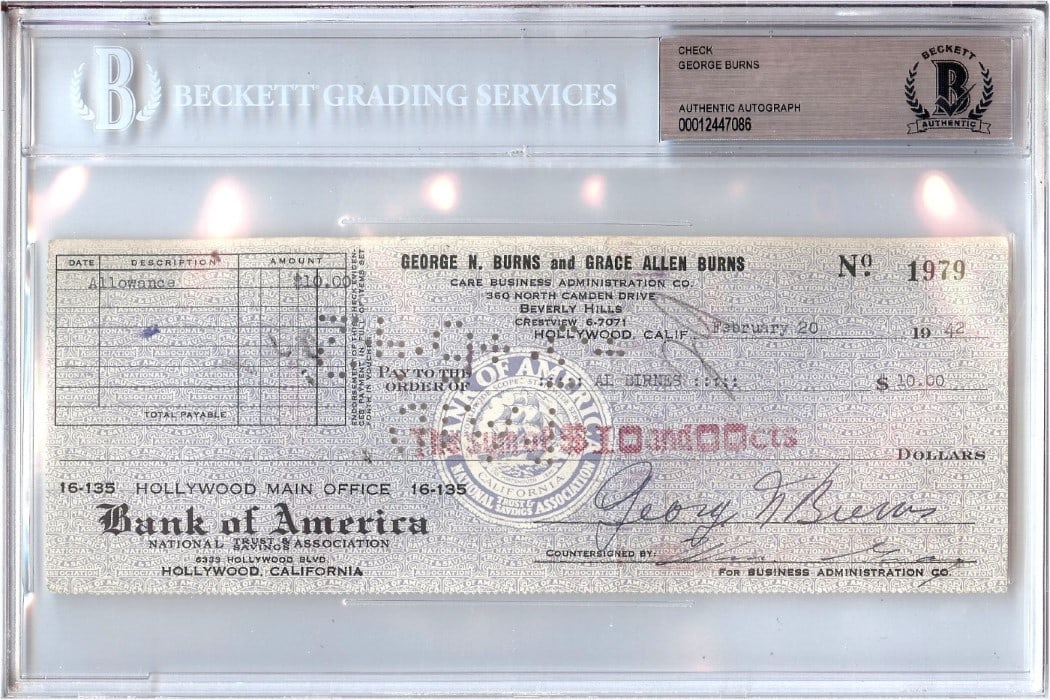 1942 George Burns Signed Check Authenticated by Beckett (1 of 1)