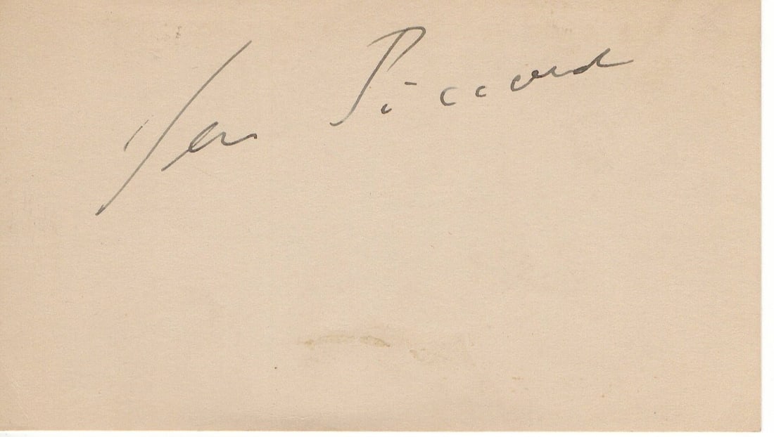 Jean Piccard Autographed Cut Signature 3.5 x 6 Beckett Authenticated: Jean Piccard Autographed Cut Signature 3.5 x 6 Beckett Authenticated This item features a cut signature from Jean Piccard, a renowned balloonist and engineer. The autograph has been authenticated by B