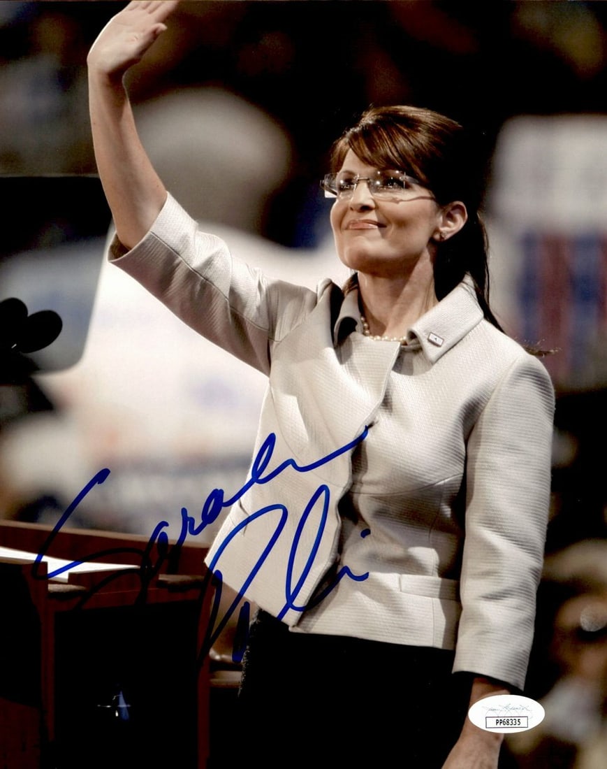 Sarah Palin Signed 8x10 Photo Authentic JSA Certified: Sarah Palin Signed 8x10 Photo Authentic JSA Certified Capture a piece of history with this original 8x10 photograph signed by Sarah Palin, the former Governor of Alaska. The autograph is authenticated