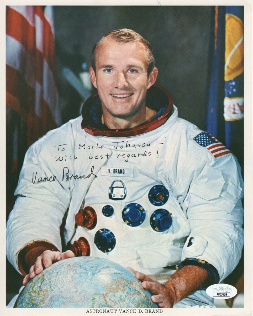 Vance Brand Autographed 8X10 NASA Astronaut Photo JSA Authenticated: Vance Brand Autographed 8X10 NASA Astronaut Photo JSA Authenticated This is an original 8x10 photograph of Vance Brand, a renowned NASA astronaut, personally signed by him. The autograph has been auth