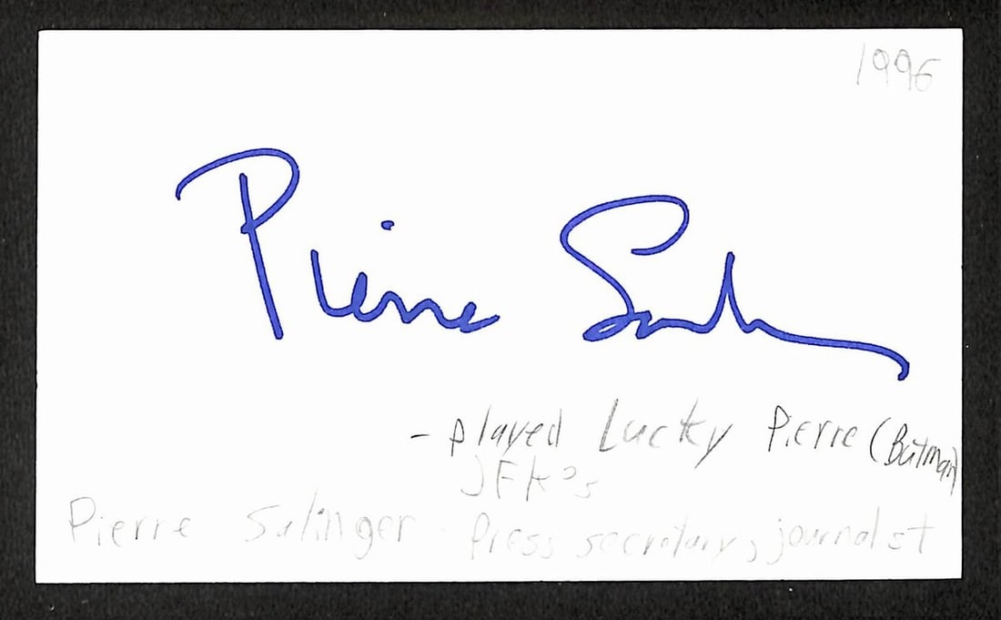 Pierre Salinger Autographed 3x5 Index Card JSA Authenticated Certificate (1 of 2)