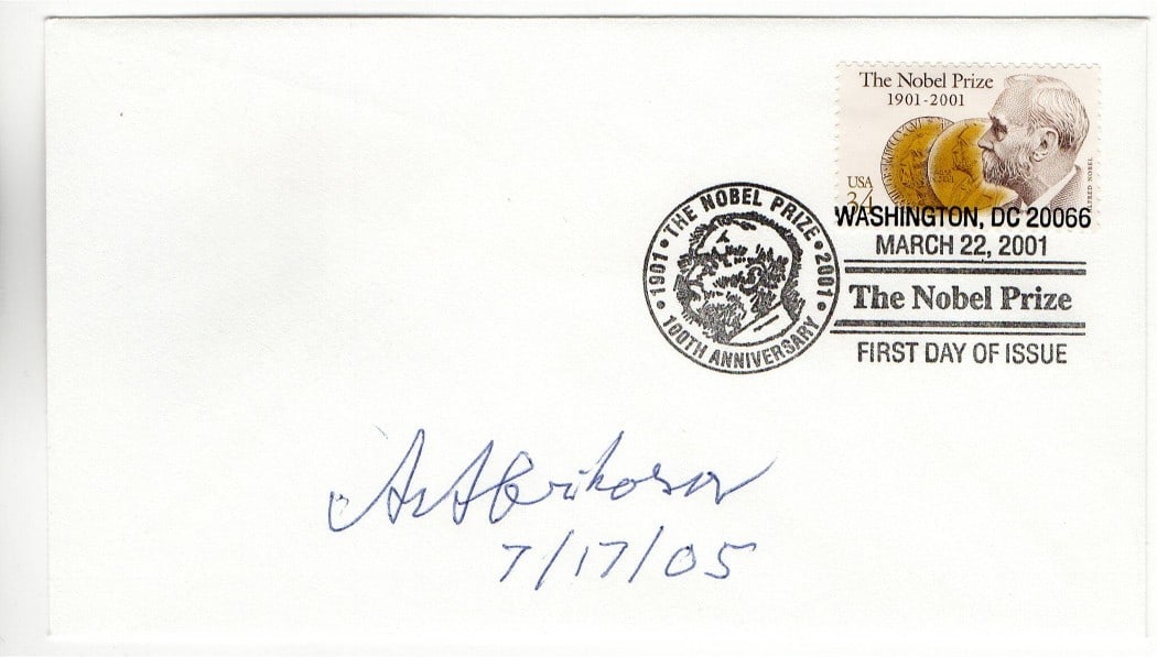 Alexei Abrikosov Signed First Day Cover Authenticated by JSA: Alexei Abrikosov Signed First Day Cover Authenticated by JSA This is an original autographed First Day Cover featuring the signature of renowned physicist Alexei Abrikosov, a Nobel Prize winner. The i