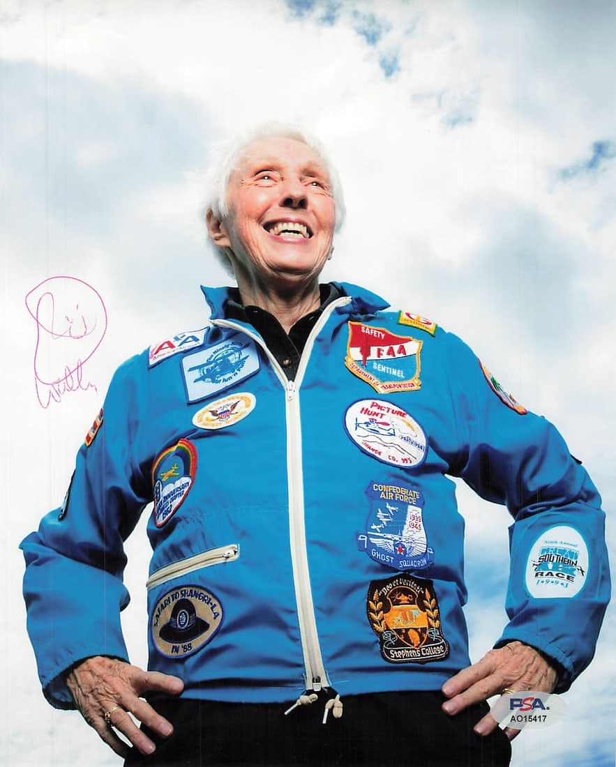 Wally Funk Autographed 8x10 Photo PSA/DNA Certified Aviation: Wally Funk Autographed 8x10 Photo PSA/DNA Certified Aviation This professionally printed 8x10 photograph features the signature of Wally Funk, a renowned American aviator. The autograph has been authe
