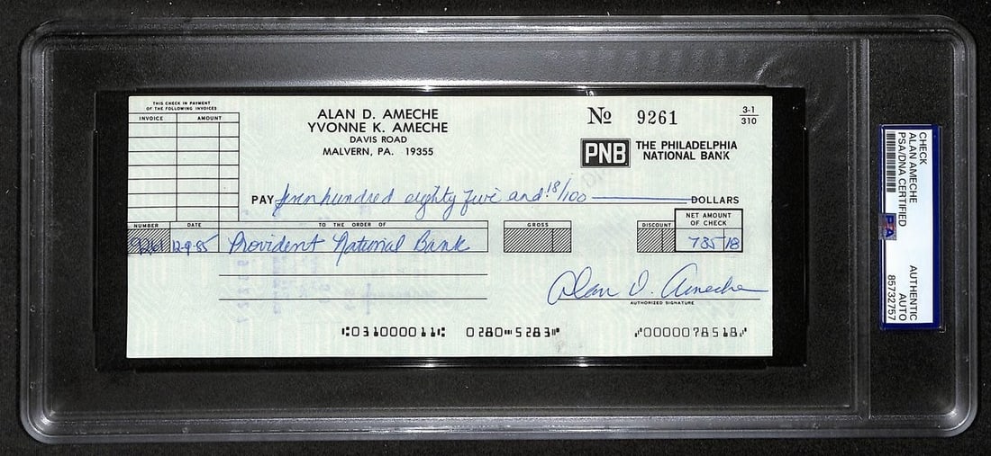 1985 Bank Check Signed by Alan Ameche 1954 Heisman Trophy Winner PSA DNA (1 of 2)
