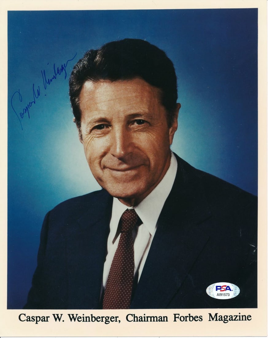 Caspar W. Weinberger Signed 8x10 Photo PSA/DNA Certified: Caspar W. Weinberger Signed 8x10 Photo PSA/DNA Certified This is an original 8x10 photo of Caspar W. Weinberger, who served as the Secretary of Defense under President Reagan. The photo is autographed
