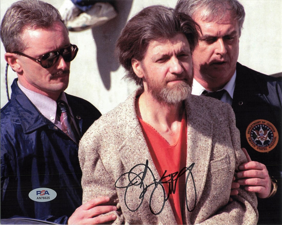 James Fitzgerald Autographed 8x10 Photo PSA/DNA FBI Unabomber: James Fitzgerald Autographed 8x10 Photo PSA/DNA FBI Unabomber This is an original 8x10 photograph signed by James Fitzgerald, known for his involvement in the FBI's Unabomber case. The autograph has b