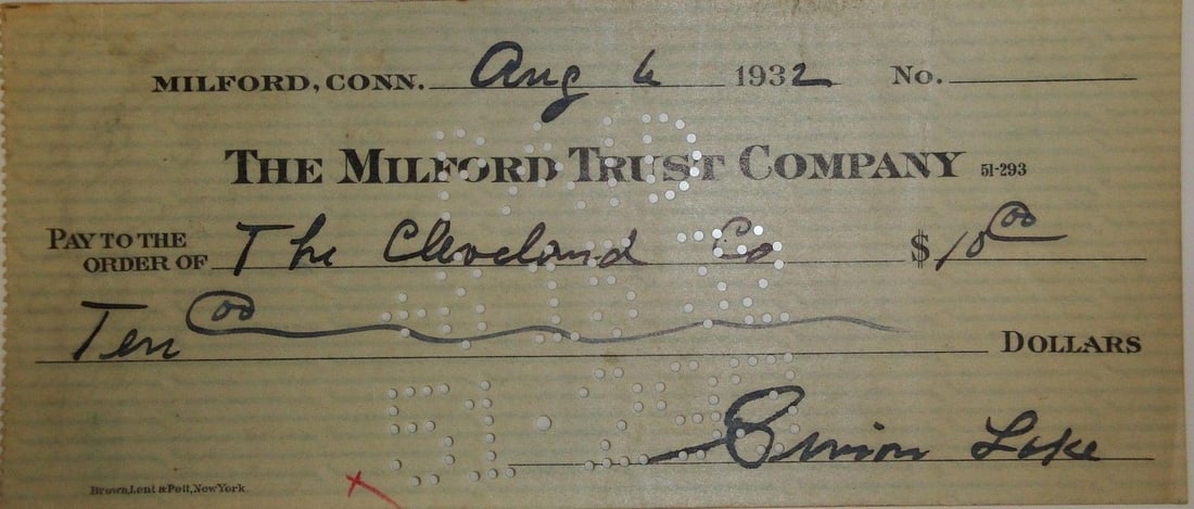 Simon Lake Signed Personal Bank Check With GAI Authentication (1 of 1)