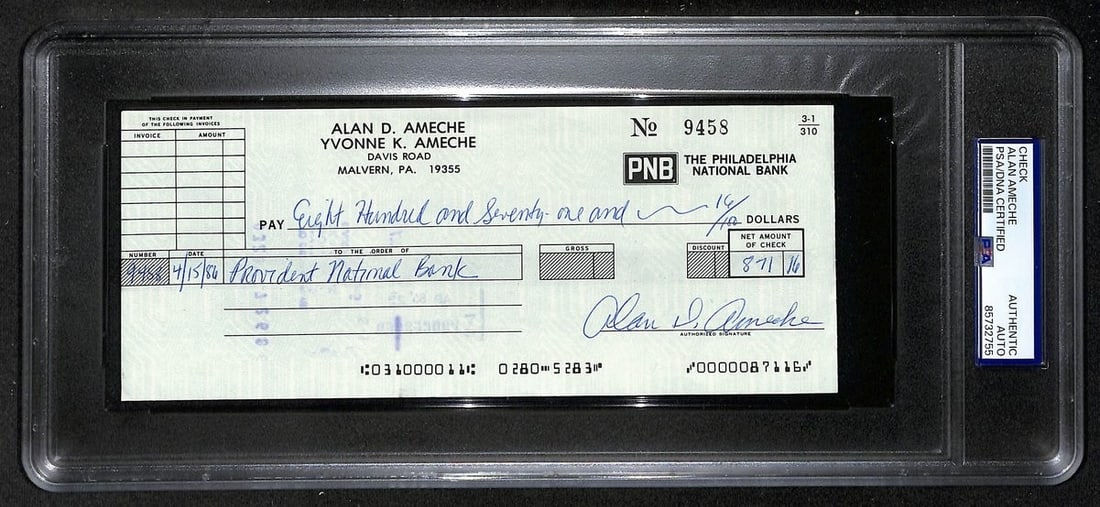 1986 Alan Ameche Signed Bank Check Wisconsin Heisman PSA DNA Authenticated (1 of 2)