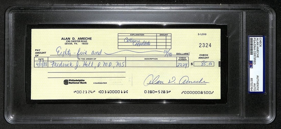 1988 Alan Ameche Signed Bank Check PSA DNA Authenticated Heisman Trophy Winner (1 of 2)