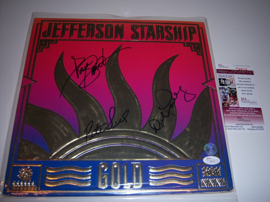 Jefferson Starship Signed Gold Album With Three Autographs JSA COA: Jefferson Starship Signed Gold Album With Three Autographs JSA COA This is an original Jefferson Starship "Gold" LP record album, signed by three members of the band. The album comes with a JSA Certif