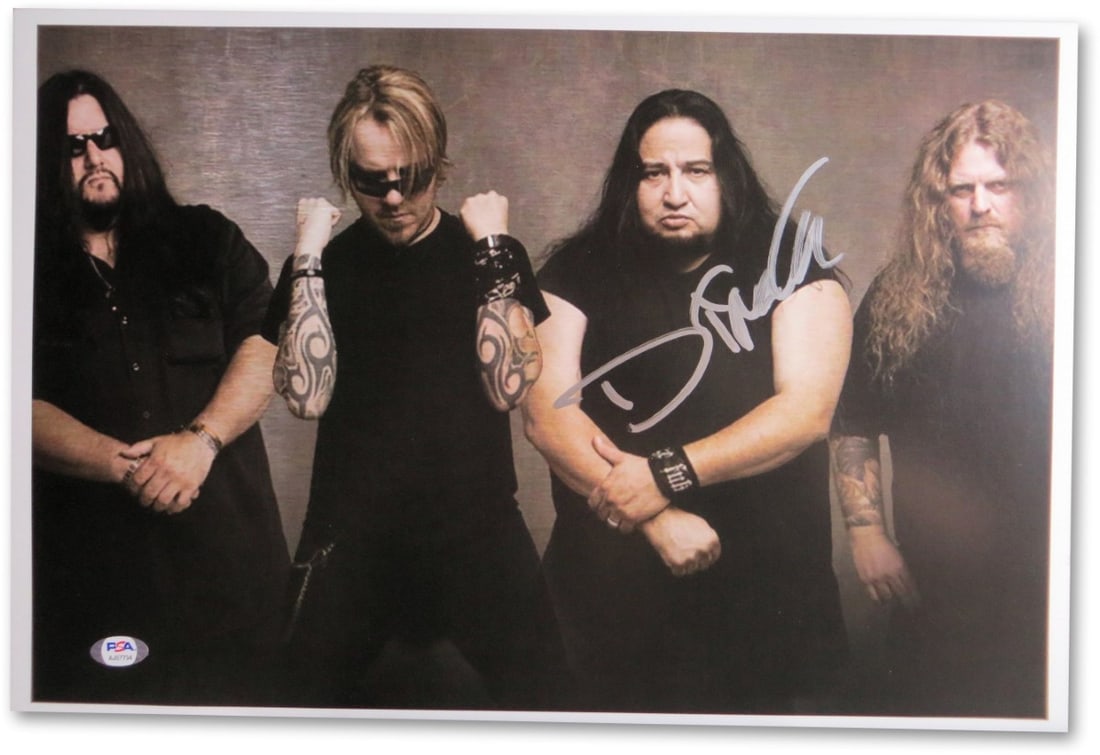 Dino Cazares Signed 12X18 Photo Fear Factory PSA Authenticated: Dino Cazares Signed 12X18 Photo Fear Factory PSA Authenticated Capture a piece of music history with this autographed 12X18 photograph of Dino Cazares, the iconic guitarist from the band Fear Factory.