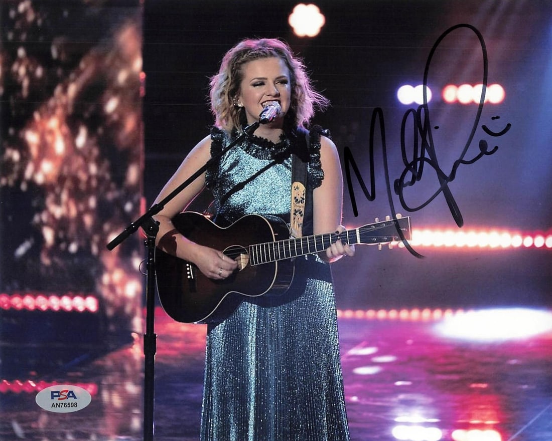 Maddie Poppe Signed 8x10 Photo PSA/DNA Authentic Autograph Singer: Maddie Poppe Signed 8x10 Photo PSA/DNA Authentic Autograph Singer This listing features a professionally printed 8x10 photograph signed by Maddie Poppe, renowned singer and winner of American Idol. Th
