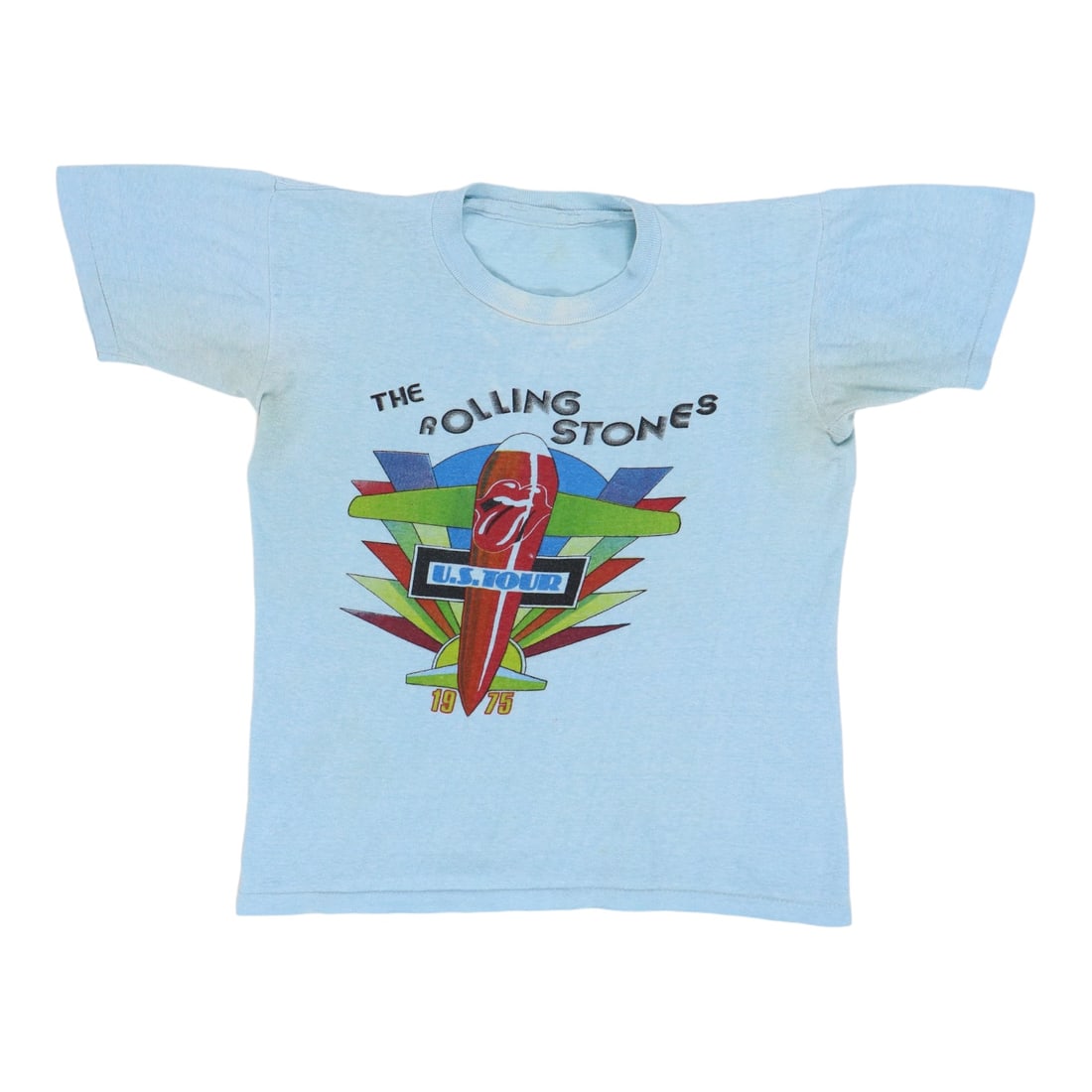 Vintage 1975 Cotton Blue Rolling Stones US Tour Concert T Shirt: Vintage 1975 Cotton Blue Rolling Stones US Tour Concert T Shirt This is an original vintage 1975 Rolling Stones US Tour shirt, not a modern reproduction. The shirt features front graphics only, with n