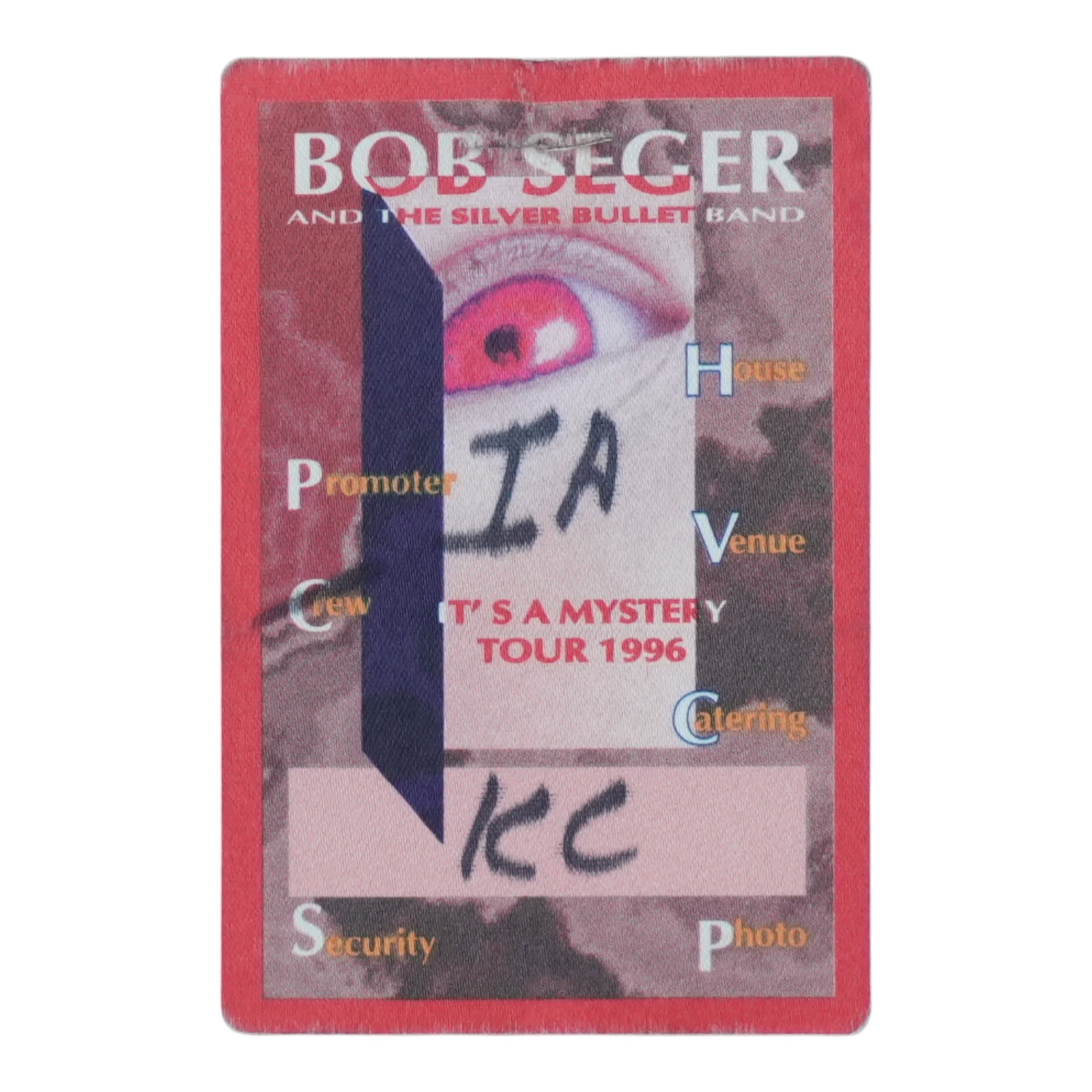 1996 Bob Seger Silver Bullet Band Mystery Tour Pass: 1996 Bob Seger Silver Bullet Band Mystery Tour Pass This is an original vintage backstage pass from the 1996 Bob Seger & The Silver Bullet Band It's A Mystery Tour. This authentic concert tour pass is
