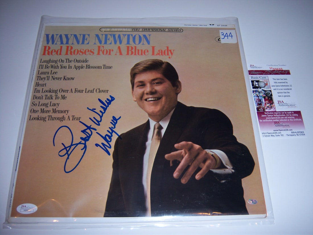 Wayne Newton Signed Red Roses for a Blue Lady LP with JSA COA: Wayne Newton Signed Red Roses for a Blue Lady LP with JSA COA This is an original Wayne Newton "Red Roses for a Blue Lady" LP record album, hand-signed and accompanied by a JSA Certificate of Authenti