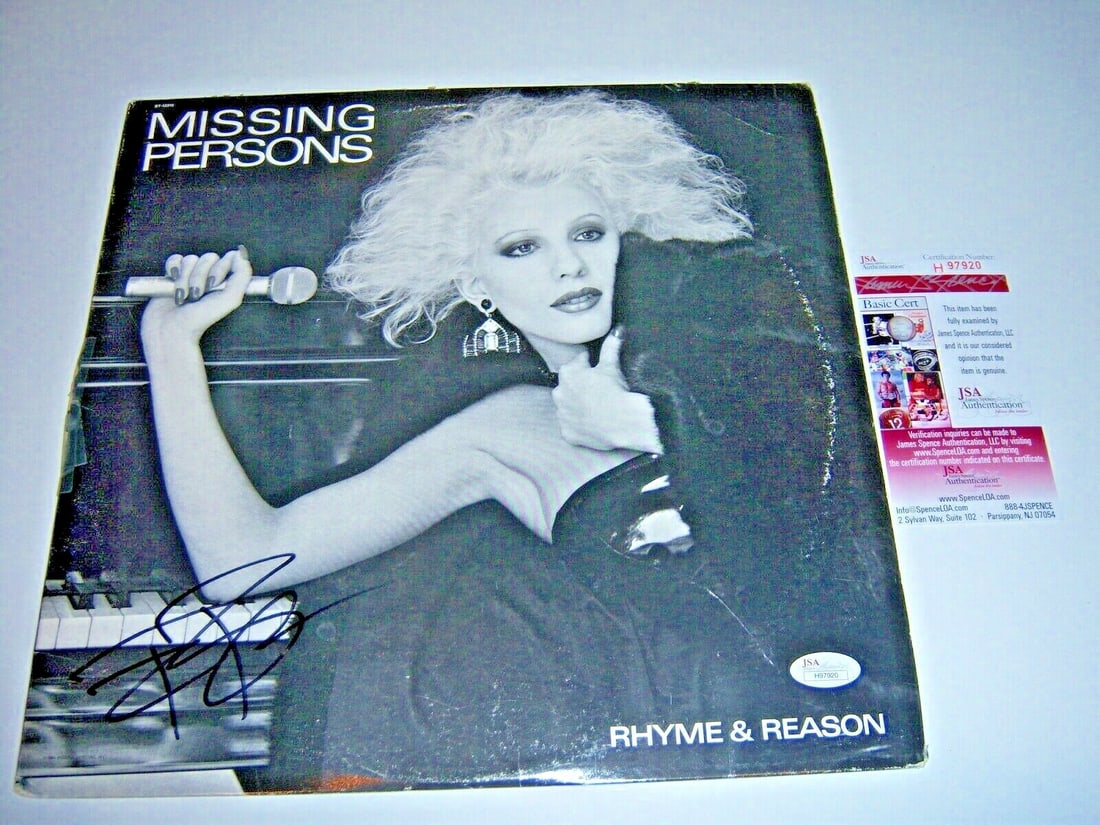 Signed Missing Persons Rhyme and Reason LP JSA COA Terry Bozzio: Signed Missing Persons Rhyme and Reason LP JSA COA Terry Bozzio This is an original vinyl LP record album of 'Rhyme & Reason' by Missing Persons, signed by Terry Bozzio. The album is a pre-owned item 