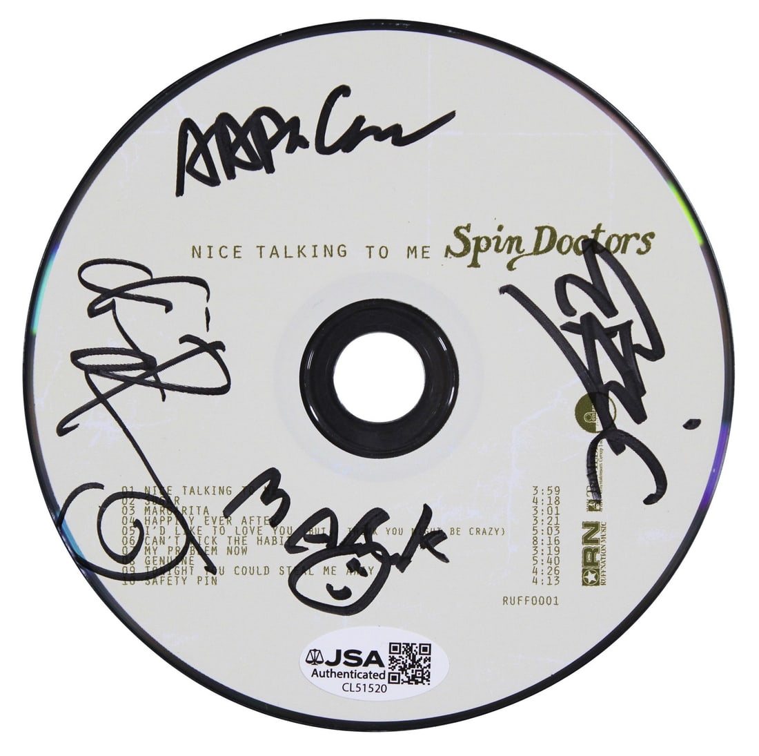 Signed Nice Talking to Me CD Booklet by Spin Doctors with JSA COA: Signed Nice Talking to Me CD Booklet by Spin Doctors with JSA COA This pre-owned "Nice Talking to Me" CD booklet with disc has been personally signed by Chris Barron, Eric Schenkman, Mark White, and A