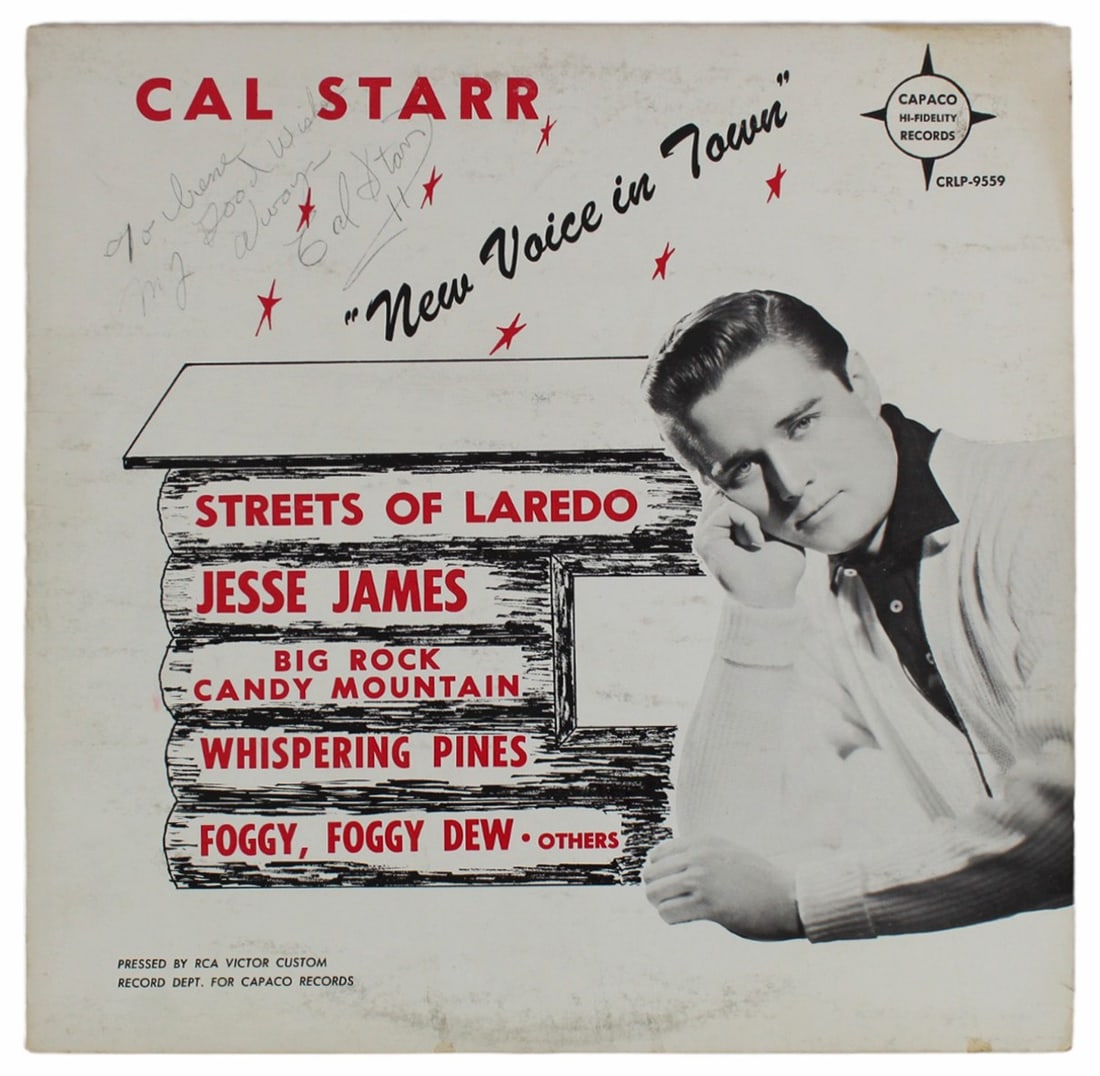 Cal Starr Autographed New Voice In Town Album With Vinyl Beckett Authenticated: Cal Starr Autographed New Voice In Town Album With Vinyl Beckett Authenticated This is an original "New Voice In Town" album cover with vinyl, personally signed by Cal Starr. The album cover includes 