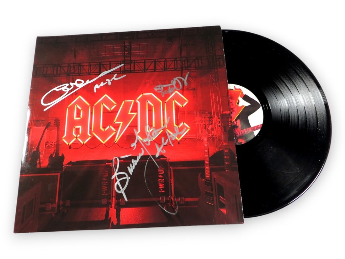 AC/DC Multi Signed Album Cover Johnson Williams Young Beckett Authenticated: AC/DC Multi Signed Album Cover Johnson Williams Young Beckett Authenticated This original AC/DC record album cover is a collector's gem, featuring the signatures of legendary band members Brian Johnso