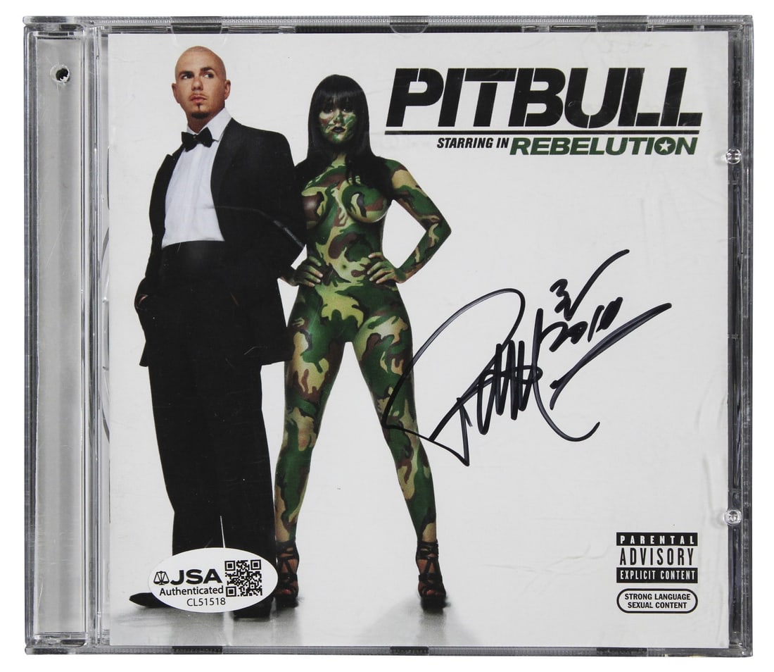 Pitbull Autographed Rebelution Album Booklet and CD JSA COA: Pitbull Autographed Rebelution Album Booklet and CD JSA COA This Pitbull Starring in Rebelution CD booklet and disc have been personally signed by Pitbull. The item includes both the original CD bookl