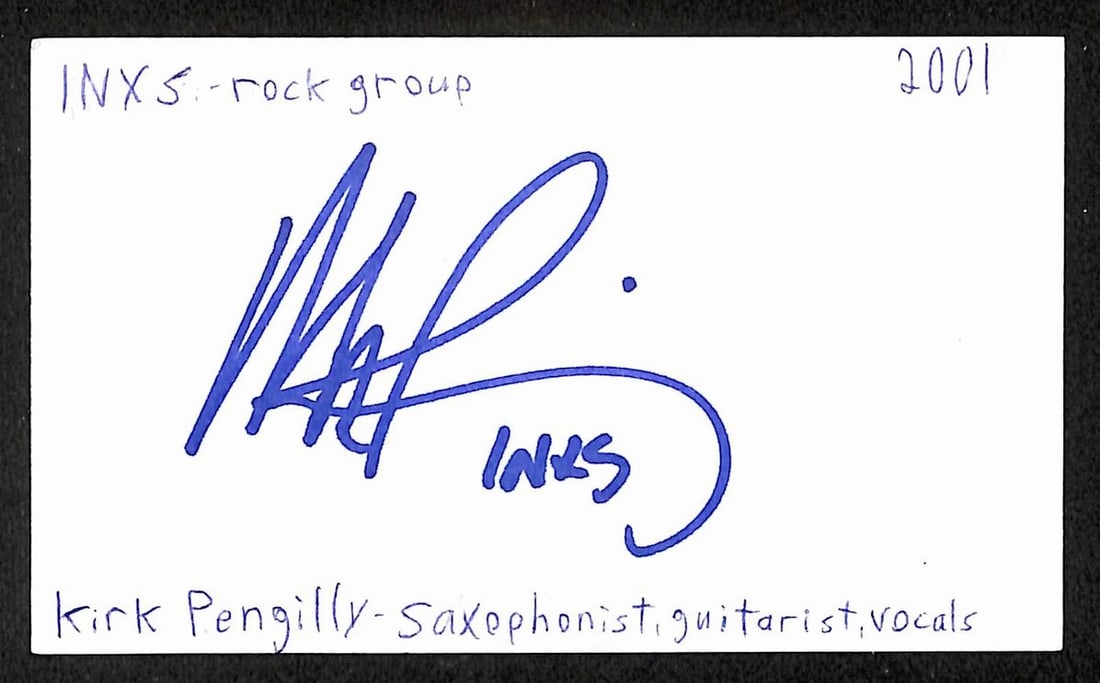Kirk Pengilly signed 3x5 index card INXS JSA BA209527 (1 of 2)