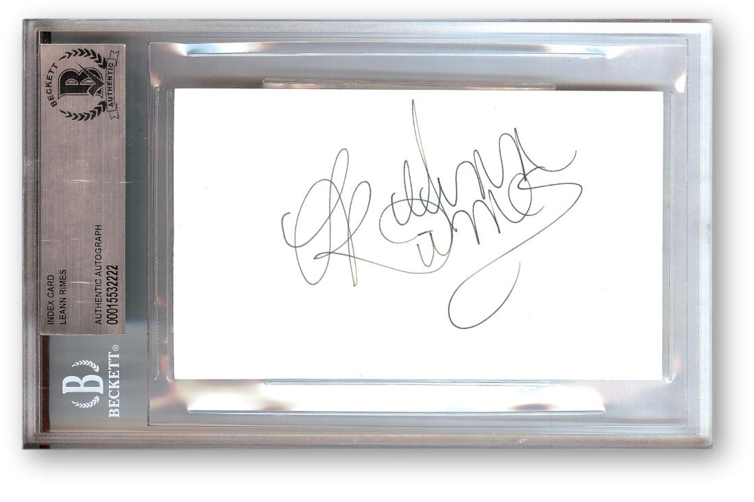 Leann Rimes Autographed Index Card Beckett Authenticated 4.5 x 7: Leann Rimes Autographed Index Card Beckett Authenticated 4.5 x 7 This is an original signed index card featuring the autograph of Leann Rimes, a celebrated pop country singer and songwriter. The index