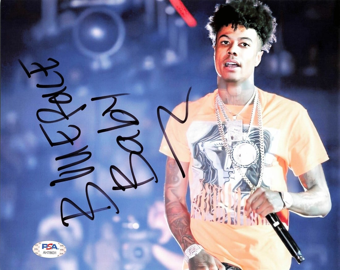 Blueface Autographed 8x10 Photo PSA/DNA Certified Original: Blueface Autographed 8x10 Photo PSA/DNA Certified Original This is an original 8x10 photograph autographed by the rapper Blueface. The signature has been authenticated by PSA/DNA, ensuring its authent