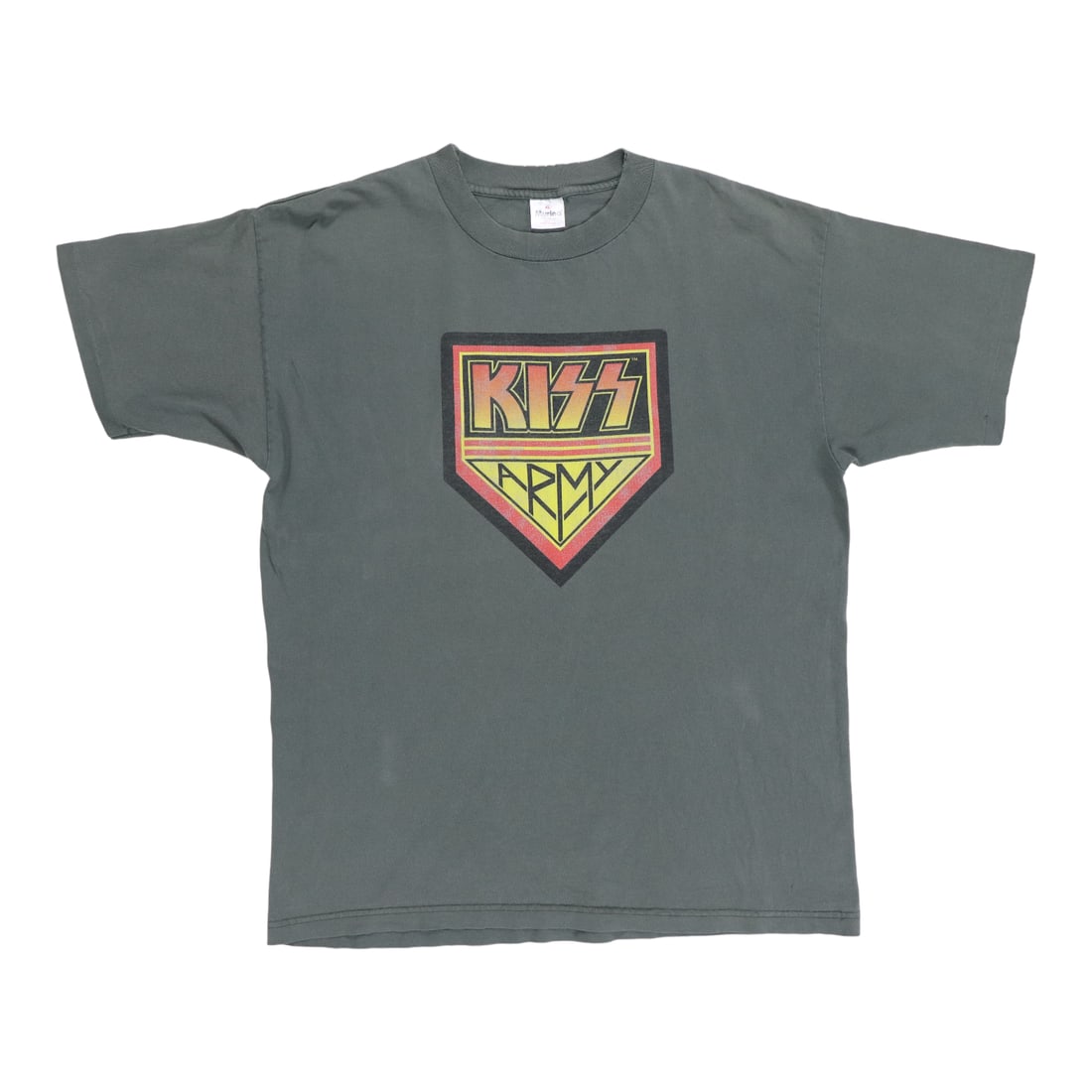 Vintage 1990s Kiss Army Green Cotton Graphic T-Shirt Extra Large: Vintage 1990s Kiss Army Green Cotton Graphic T-Shirt Extra Large This is an original vintage 1990s Kiss Army shirt featuring front and back graphics. The shirt is made of 100% cotton and comes in gree