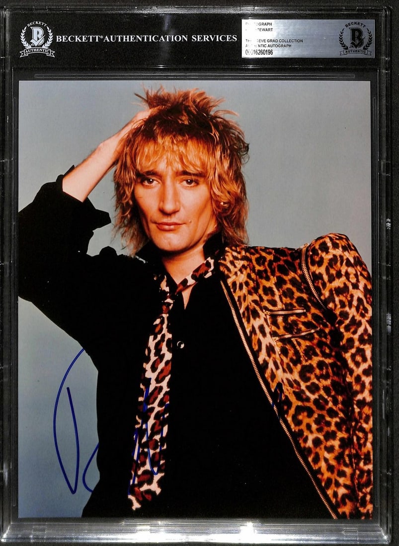 Beckett certified Rod Stewart 8x10 signed photo: Beckett certified Rod Stewart 8x10 signed photo This 8x10 photograph features a bold, hand-signed autograph from Rod Stewart. The signature has been authenticated and encapsulated by Beckett Authentic