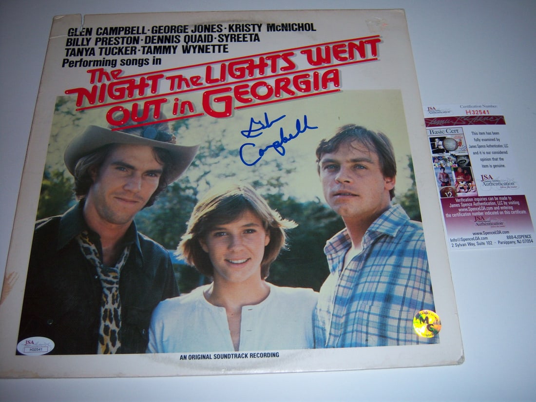 Signed Glen Campbell Album With JSA COA The Night the Lights Went Out in Georgia: Signed Glen Campbell Album With JSA COA The Night the Lights Went Out in Georgia This is an original vinyl LP record album titled "The Night the Lights Went Out in Georgia" by Glen Campbell. The album