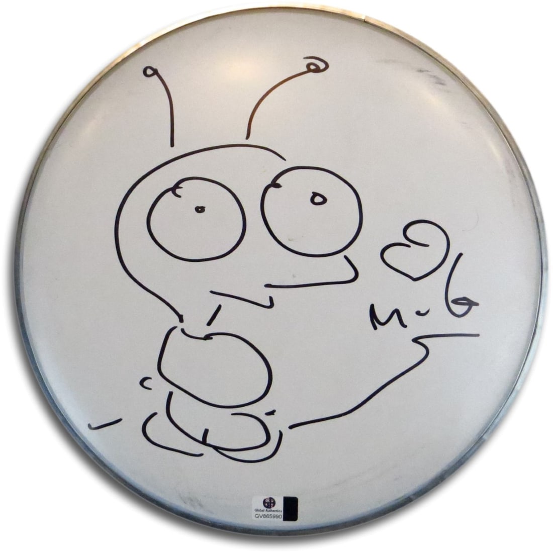 10 Inch Drumhead Hand Signed by Moby with Cartoon Drawing Authenticated (1 of 3)
