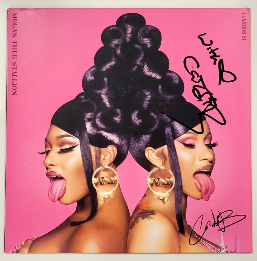 Autographed Cardi B WAP Album Cover with Beckett Authentication: Autographed Cardi B WAP Album Cover with Beckett Authentication This is an original WAP vinyl album cover autographed by Cardi B. The signature has been authenticated by Beckett. The album cover origi
