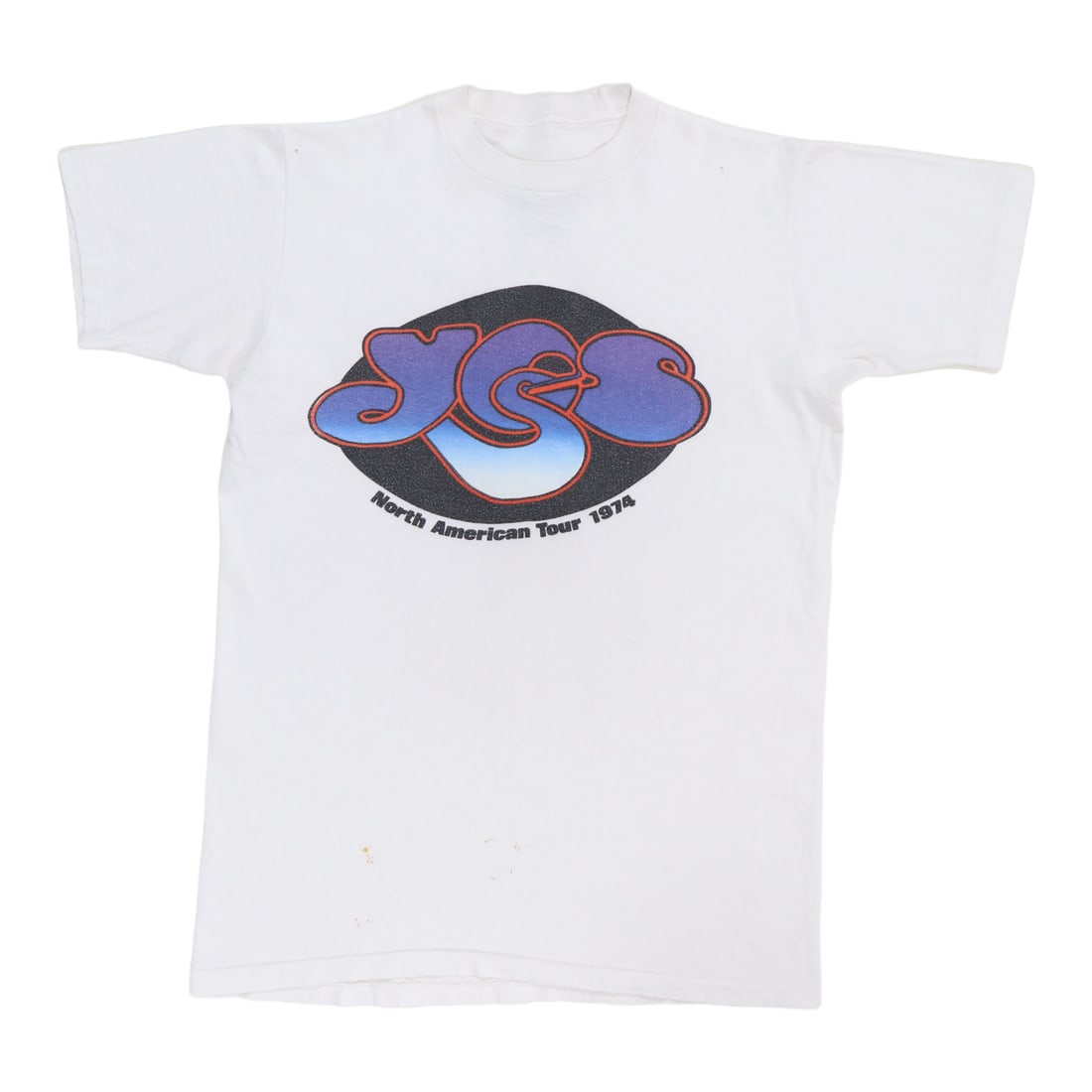 Vintage Yes Band 1974 Tour Cotton T-Shirt with Front and Back Graphics: Vintage Yes Band 1974 Tour Cotton T-Shirt with Front and Back Graphics This is an original vintage 1974 Yes North American Tour Shirt featuring graphics on both the front and back. The shirt is made o