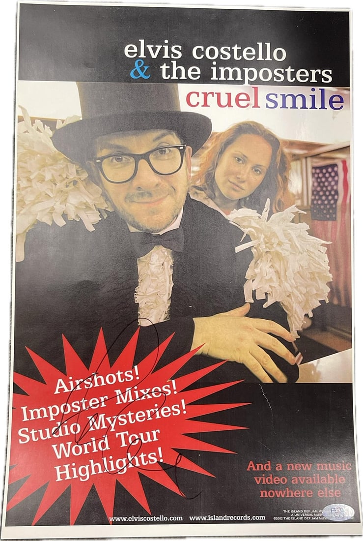 Elvis Costello 11 x 17 Signed Poster PSA Authenticated (1 of 3)