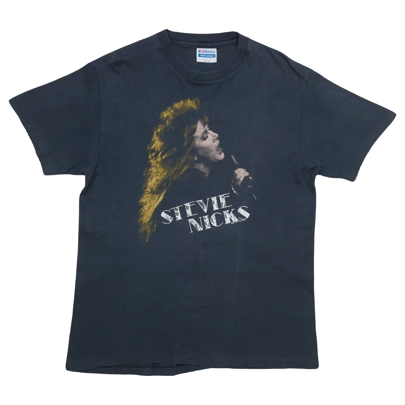 Vintage 1986 Stevie Nicks Tour Black Cotton Shirt Large: Vintage 1986 Stevie Nicks Tour Black Cotton Shirt Large This is an original vintage 1986 Stevie Nicks Rock a Little Tour shirt featuring front and back graphics. The shirt is made of 100% cotton and c