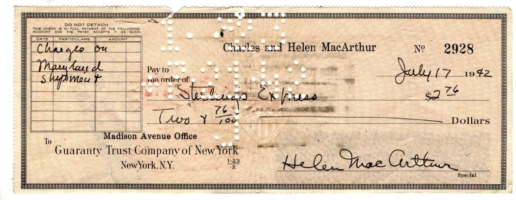 Helen Hayes Authentic Signed Check JSA First EGOT Recipient 1942: Helen Hayes Authentic Signed Check JSA First EGOT Recipient 1942 This is an original bank check signed by Helen Hayes, the acclaimed actress and the first recipient of the EGOT. The autograph has been