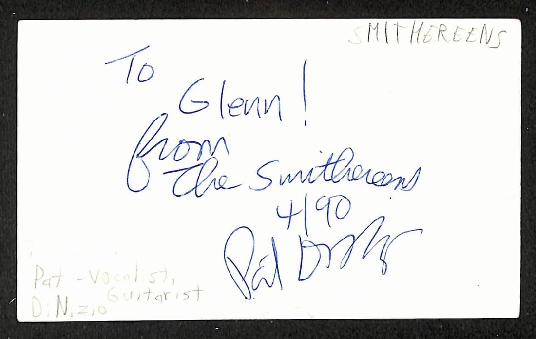 Pat DiNizio signed 3x5 index card The Smithereens JSA BA209604 (1 of 2)