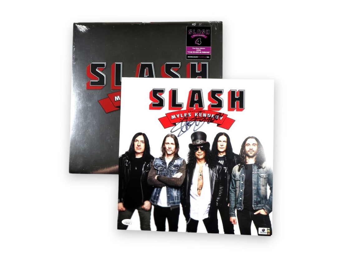 Slash Autographed Record Album Insert with Myles Kennedy JSA Certified: Slash Autographed Record Album Insert with Myles Kennedy JSA Certified This is an authentic Slash signed record album insert featuring Myles Kennedy. The item is an original piece, authenticated by Ja