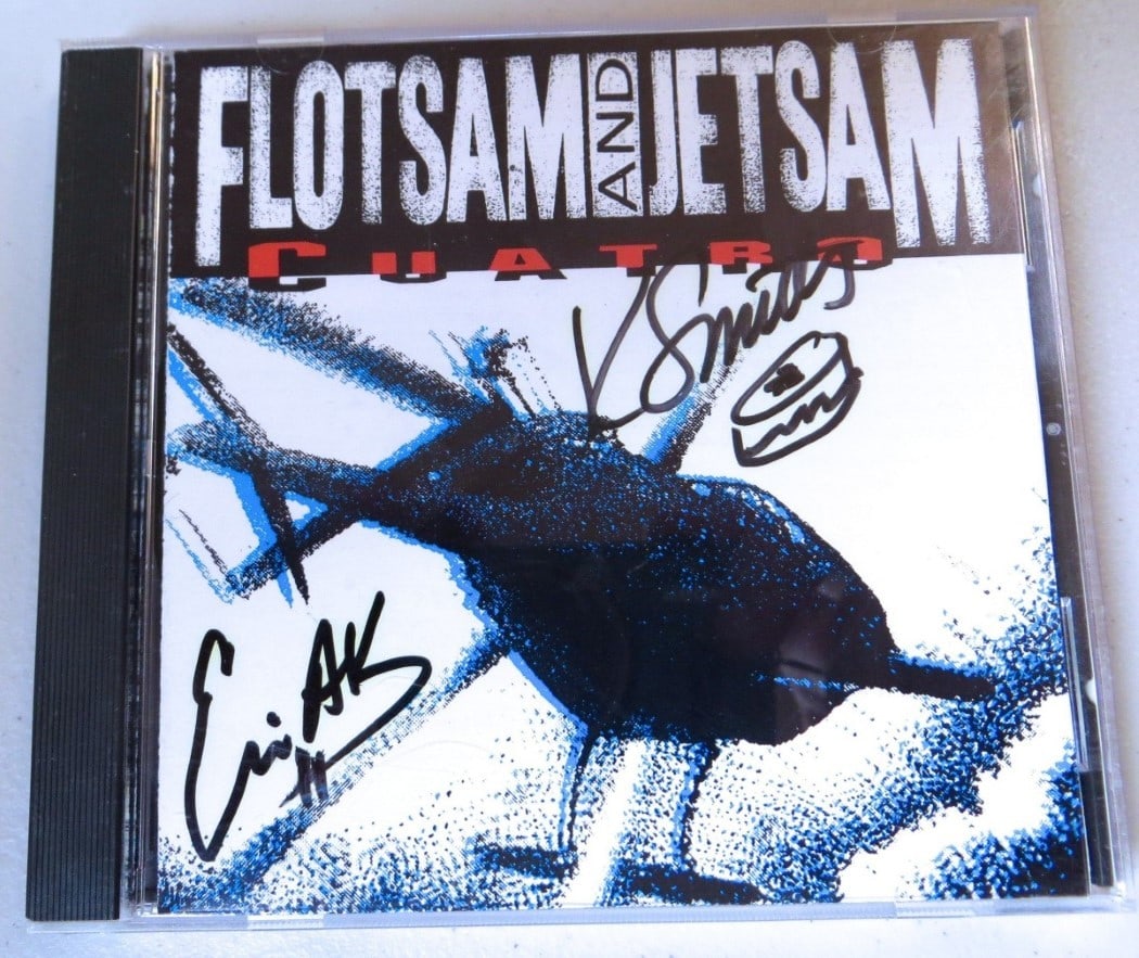 Autographed Floatsam and Jetsam CD Signed by Eric A.K. Kelly David Smith JSA Authenticated: Autographed Floatsam and Jetsam CD Signed by Eric A.K. Kelly David Smith JSA Authenticated This is a pre-owned original CD and booklet from Flotsam and Jetsam, autographed by Eric A.K. and Kelly David